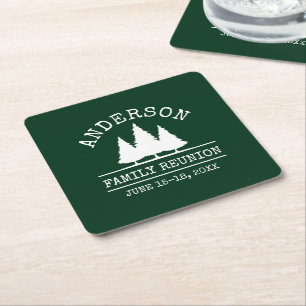 Family Reunion Rustic Pine Trees Green Vierkante Kartonnen Onderzetter