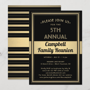 Family Reunion Stylish Typography Black en Gold Kaart