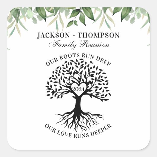 Family reunion tree greenery  vierkante sticker (Voorkant)