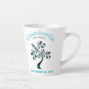 Family Reunion Trendy Aquamarine Floral Artwork Latte Mok