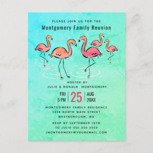 - Family Reunion Tropische Waterverf Flamingo Uitnodiging Briefkaart