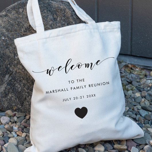 Family Reunion Welcome Bag, Black Text Tote Bag