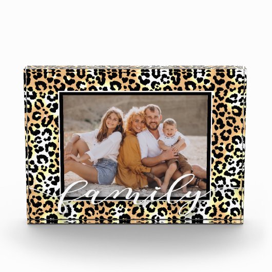 FAMILY Script Overlay Leopard Animal Pattern Fotoblokken (Voorkant)