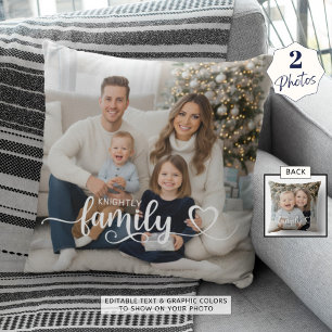 Family Script Photo Heart Name Custom Color Kussen