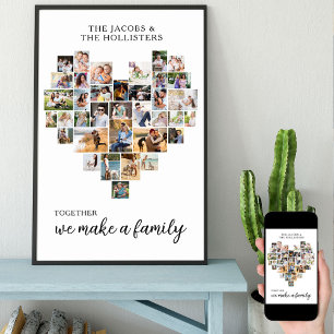Family Together Love Heart Shape 36 Photo Collage Poster