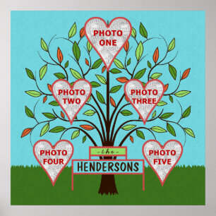 Family Tree Custom 5 Photo Collage Summer Leaves Poster