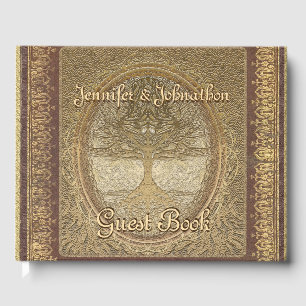 Family Tree Gold Vintage Look Livre d'invités
