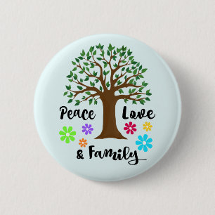 Family Tree Peace Love Family Reünie Ronde Gift Button 5,7 Cm