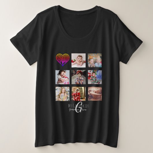 Family Tree Photo Collage Grandma Grandmoeder Gift Grote Maat T-shirt (Design voorkant)