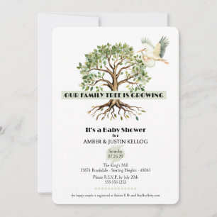 Family Tree Stork Baby shower Uitnodiging