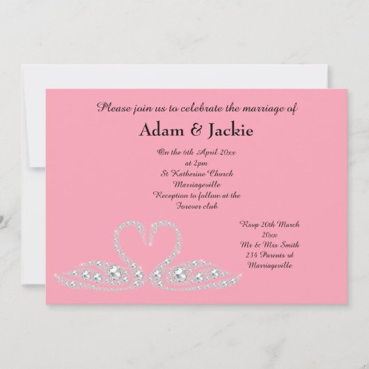 FAMINGO PINK SWAN ELEGANT WEDING KAART (Voorkant)