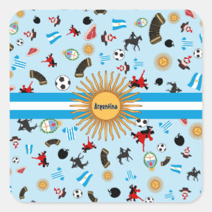 Famous items of Argentina with flag across it Vierkante Sticker