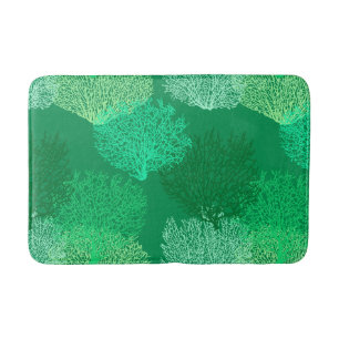 Fan Coral Print, Shades of Jade Green Bath Mat