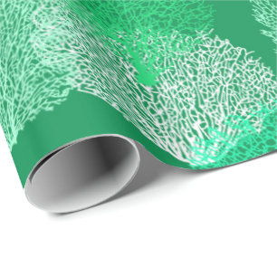 Fan Coral Print, Shades of Jade Green Cadeaupapier