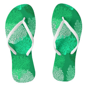 Fan Coral Print, Shades of Jade Green Teenslippers