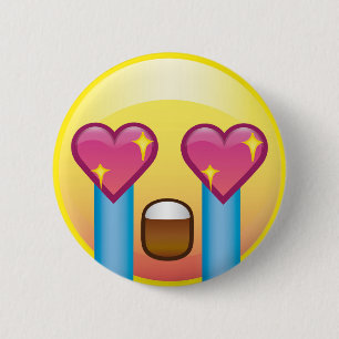 Fan Girl Excited Sparkle Heart Eyes Crying Emoji Ronde Button 5,7 Cm