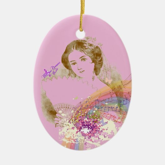  Fan Lady ColorSplash Roze Oval Ornament (Voorkant)
