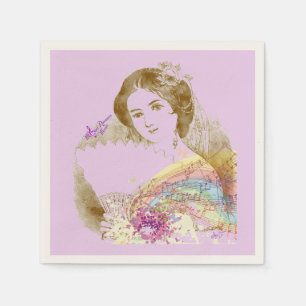 fan Lady Pink Ecru Cocktail Paper Napkins Servet