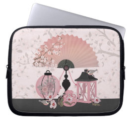 Fan lantaarns kersenbloesems Oosterse digitale kun Laptop Sleeve