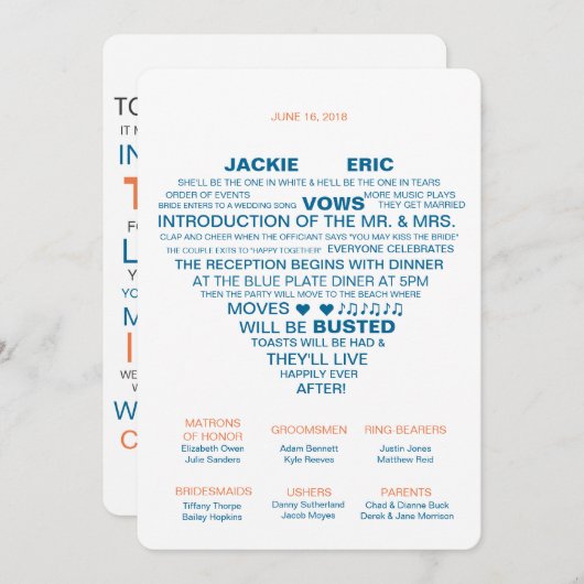 Fan van het informele trouwprogramma programma (Voorkant / Achterkant)