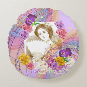 Fan vintage Lady Musique & Fleurs Coussin rond