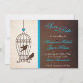 Fanciful Bird Cage Blauwgroen & Chocolate Save the Save The Date (Voorkant)