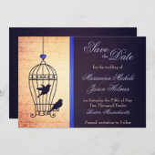 Fanciful Bird Cage met Blue Ribbon Save the Date (Voorkant / Achterkant)