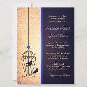 Fanciful Bird Cage met Blue Ribbon Wedding Kaart