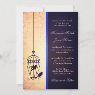 Fanciful Bird Cage met Blue Ribbon Wedding Kaart