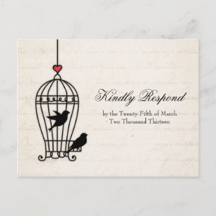 Fanciful Bird Cage & Romantic Heart Wedding RSVP Uitnodiging Briefkaart