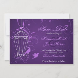Fanciful Birdcage & Swirls Eggplant Save the Date
