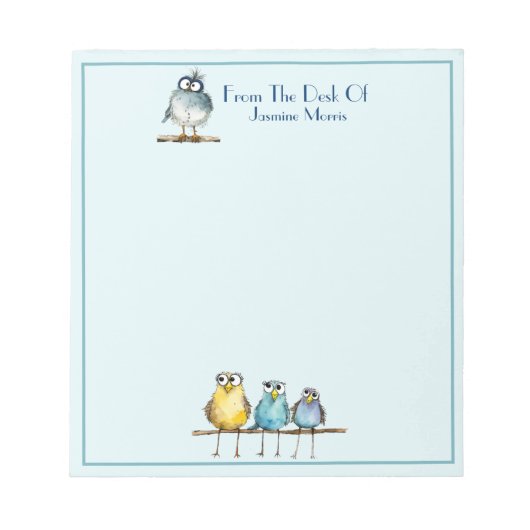 Fanciful Birds op een ledemaatnaam gepersonaliseer Notitieblok (Voorkant)