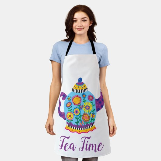 Fanciful Blue Teapot Tea Time Schort (Gedragen)