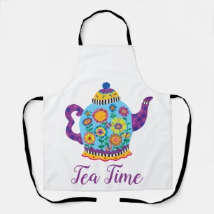 Fanciful Blue Teapot Tea Time Schort
