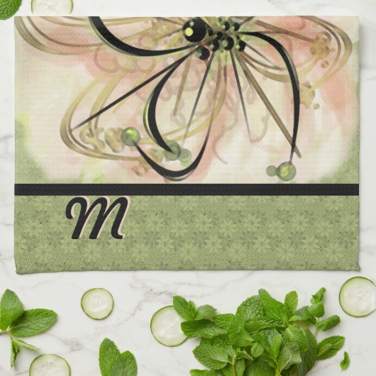 Fanciful Flower Monogrammed (theedoek) Theedoek (Gevouwen)