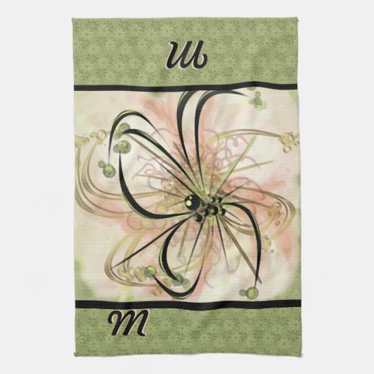 Fanciful Flower Monogrammed (theedoek) Theedoek (Verticaal)