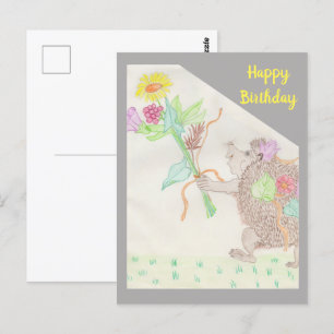 Fanciful Hedegel en Flowers Bouquet Birthday Car Briefkaart