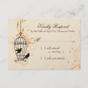 Fanciful Swirls Birdcage Oranje & Brown RSVP