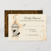 Fanciful Swirls Birdcage Oranje & Brown RSVP (Voorkant / Achterkant)
