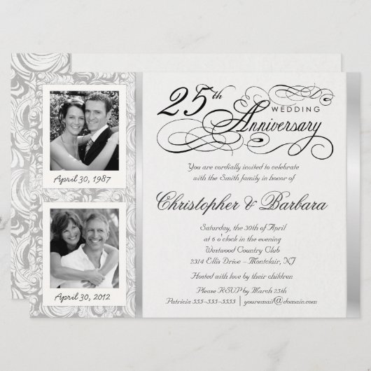 Fancy 25th Anniversary Invitations - Alors & Maint (Devant / Derrière)