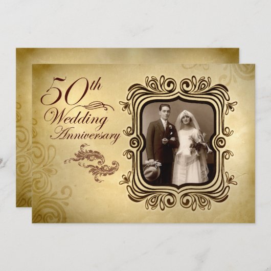 fancy 50e anniversaire mariage invitations (Devant / Derrière)