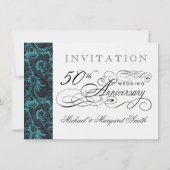 Fancy 50th Anniversary Invitations - Blue Damask (Dos)