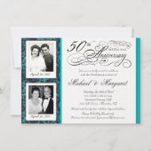 Fancy 50th Anniversary Invitations - Blue Damask (Devant)
