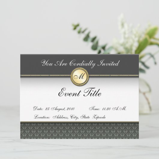 Fancy Aangepaste Monogram Formele Uitnodiging (Staand voorkant)