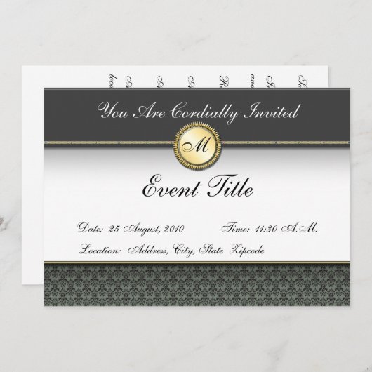 Fancy Aangepaste Monogram Formele Uitnodiging (Voorkant / Achterkant)