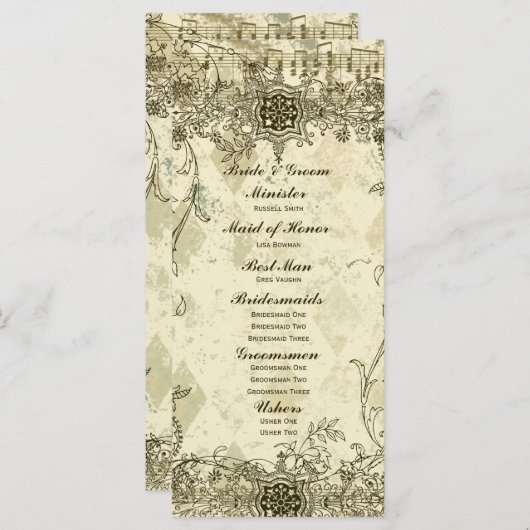 Fancy Antique Music Wedding Programme (Devant / Derrière)