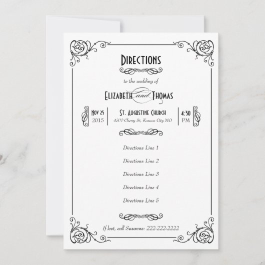 Fancy Art Deco Black & White Insert Kaart (Voorkant)