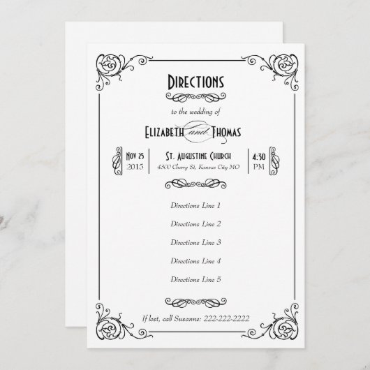 Fancy Art Deco Black & White Insert Kaart (Voorkant / Achterkant)