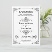Fancy Art Deco Black & White Wedding Invitations Kaart (Staand voorkant)