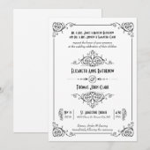 Fancy Art Deco Black & White Wedding Invitations Kaart (Voorkant / Achterkant)